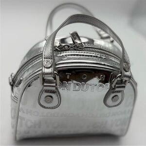 VON DUTCH SHINY SILVER DESIGNER BOWLING BAG STYLE PURSE